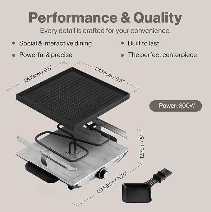 Swissmar Geneva Raclette Grill with Reversible Cast Aluminum Grill Top - Perfect for outdoor & Indoor Electric Raclette Grill & Griller - Barbeque Bonding - 4-Person