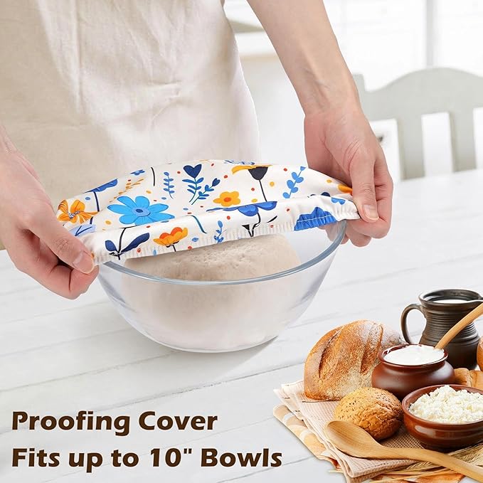 2 Pack Reusable Bread Bags for Homemade Bread, 17"×13" Sourdough Bread Storage Bags with Bowl Cover - Keep Loaf Fresh and Easy to Wash(Blue-Yellow Floral)