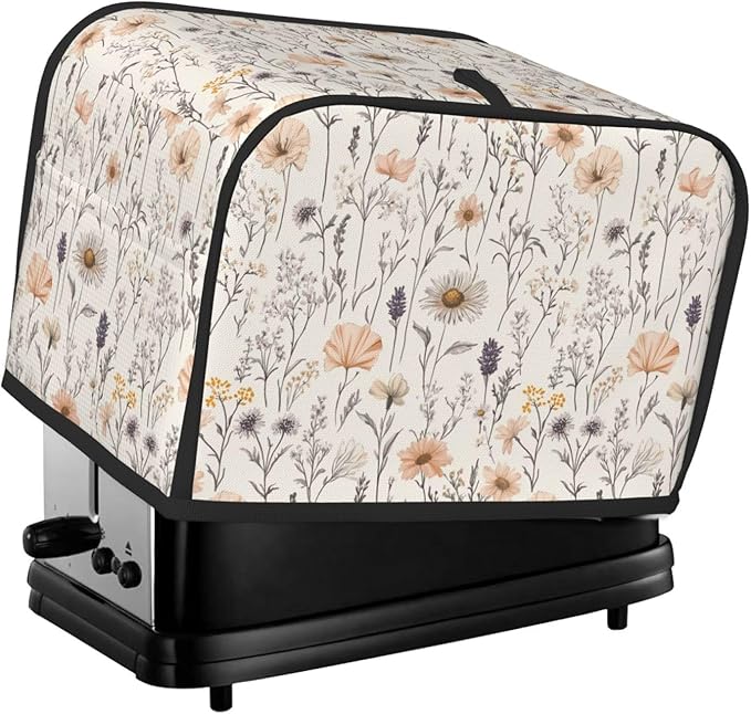 Toaster Cover 2 Slice Vintage Botanical Flower Leaf Kitchen Small Appliance Covers with Pockets Dust and Fingerprint Protection