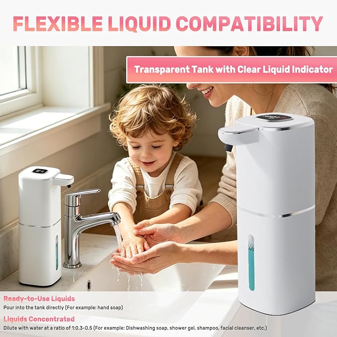 Automatic Soap Dispenser Liquid Touchless,Wall USB Rechargeable 5-Level Adjustable,Large Capacity 12.17oz/360mL Smart Hand Soap Dispenser for Kitchen Bathroom Kids Family