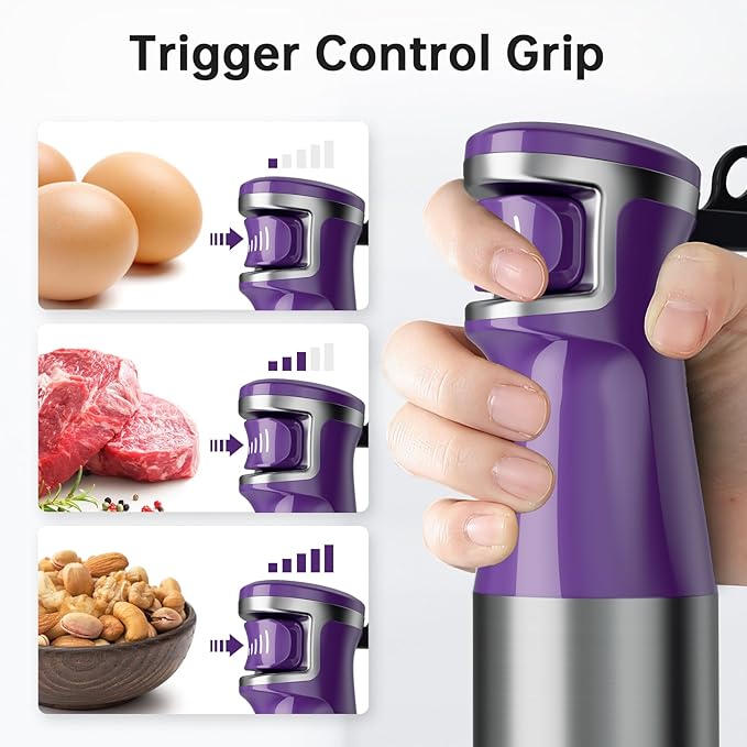 Turelar Immersion Blender Handheld Corded Hand Blenders Set 1100W, Trigger Variable Speed 5 in 1 Stick Emulsifier with Chopper, Whisk and Frother for Soup, Baby Food and Smoothies, Purple