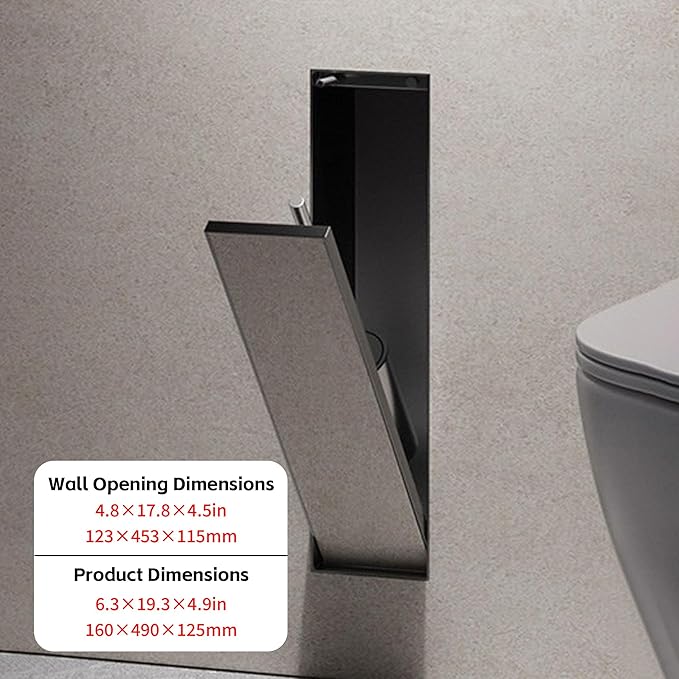 Recessed Bathroom Trash Can & Toilet Paper Holder Tile-Friendly Built-in Hidden Garbage Bin Stainless Steel Recessed Storage Cabinet Shower Nich for Toilet Bathroom Hotel,A