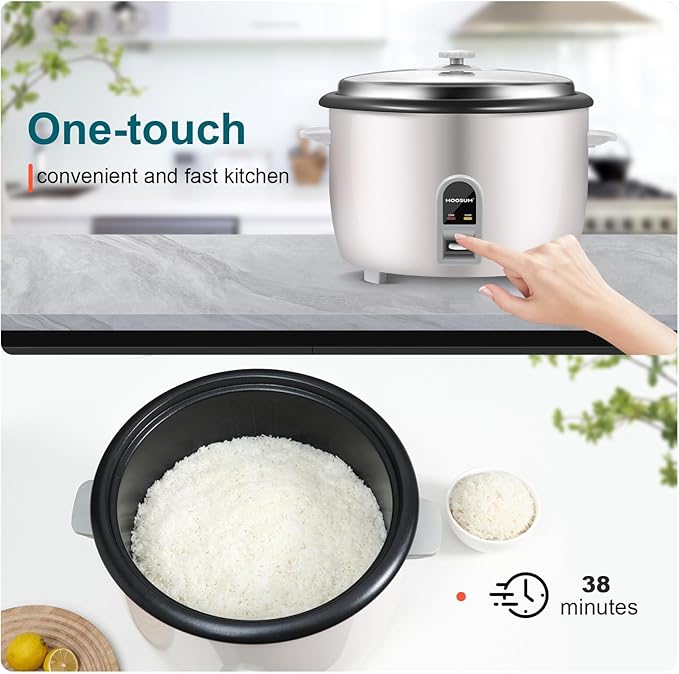 Commercial Rice Cooker, Large Capacity 30-Cup (UnCooked), 60-Cup (Cooked) with One Touch Operation and 12-Hour Keep Warm, Easy to Use and clean, 1600W, White