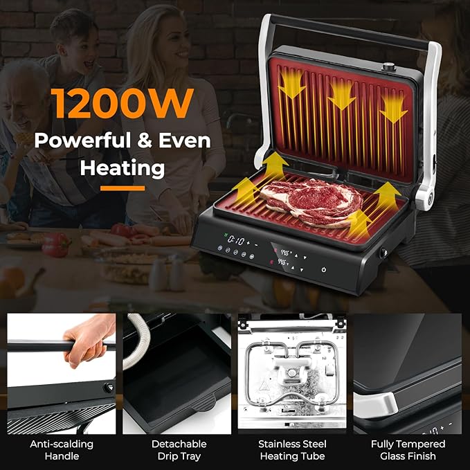 Giantex Panini Press Sandwich Maker, 3-in-1 Electric Indoor Grill, 2 Removable & Dishwasher Safe Non-Stick Plates, Drip Tray, 5 Auto Modes, Upper & Lower Independent Temperature Control, 4 H Timer