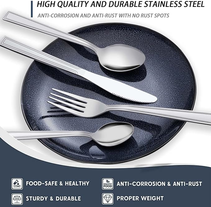 Hunnycook 60-Piece Silverware Set - Stainless Steel Silverware Set for 12, Include Spoons and Forks Set, Mirror Polished, Dishwasher Safe, Cutlery Set for Home Kitchen Restaurant