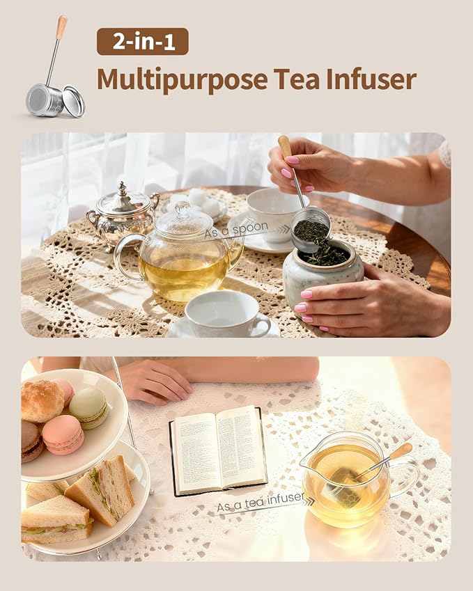 HOUSE AGAIN Tea Infuser for Loose Tea, 2-in-1 Tea Scoop Infuser Extra Fine Mesh Tea Strainers for Loose Tea, 304 Stainless Steel Loose Leaf Steeper, Ball Filter with Handle for Spices, L