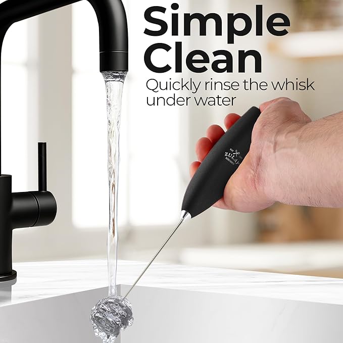 Zulay Kitchen Patented Tornado Triple Whisk Milk Frother with 4 Duracell Batteries – Handheld Foam Maker for Coffee, Lattes, Matcha & Hot Chocolate – Rich, Creamy Froth in Seconds - Obsidian Black