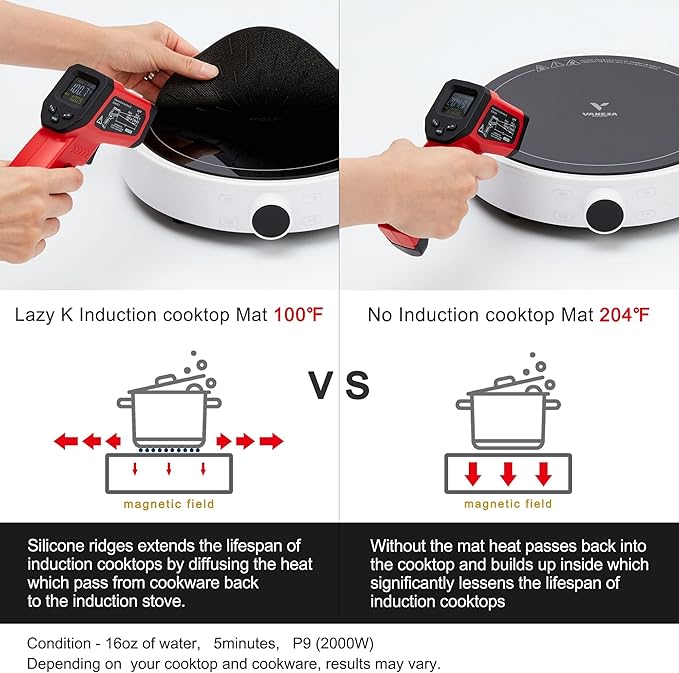 Lazy K Induction Cooktop Mat - Silicone Fiberglass Scratch Protector - for Magnetic Stove - Non Slip Pads to Prevent Pots from Sliding During Cooking_ Black (11inches)