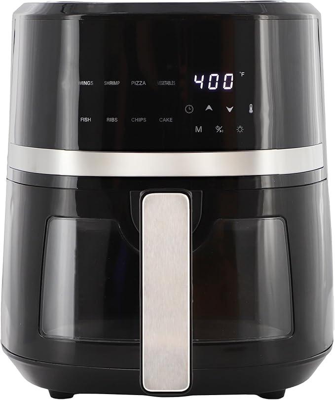 MegaChef 4 Quart Digital LED Display Electric Air Fryer with Transparent Window in Black and Bonus 125 Piece Paper Liners