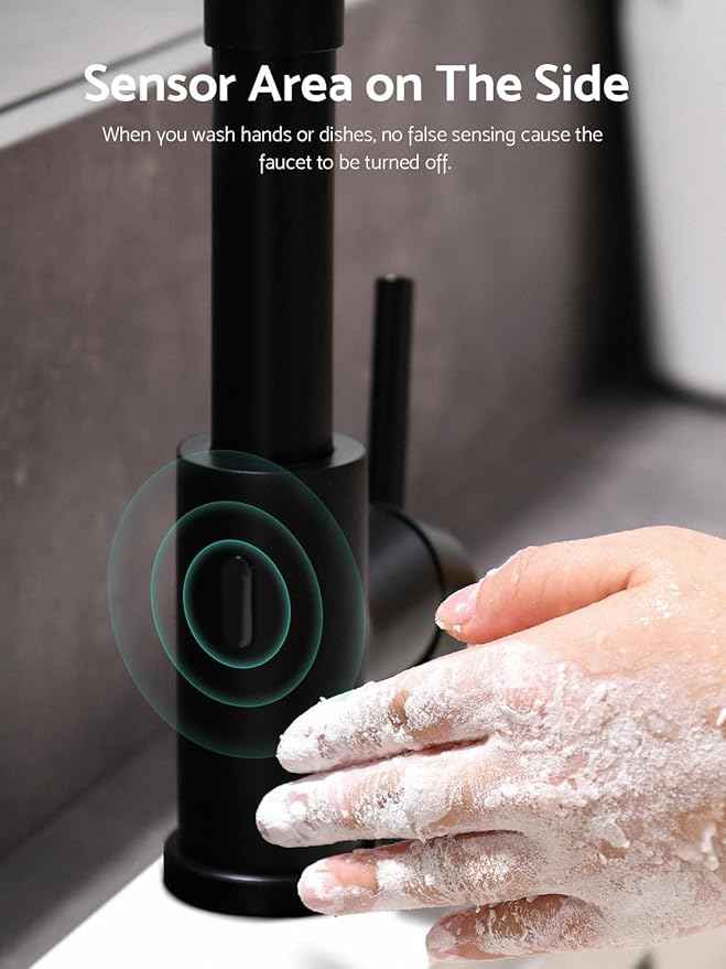 WEWE Matte Black Touchless Kitchen Faucet with Pull Down Sprayer - Motion Sensor Black Kitchen Faucet Spring Single Handle Kitchen Faucets, Stainless Steel Faucet for Kitchen Sink