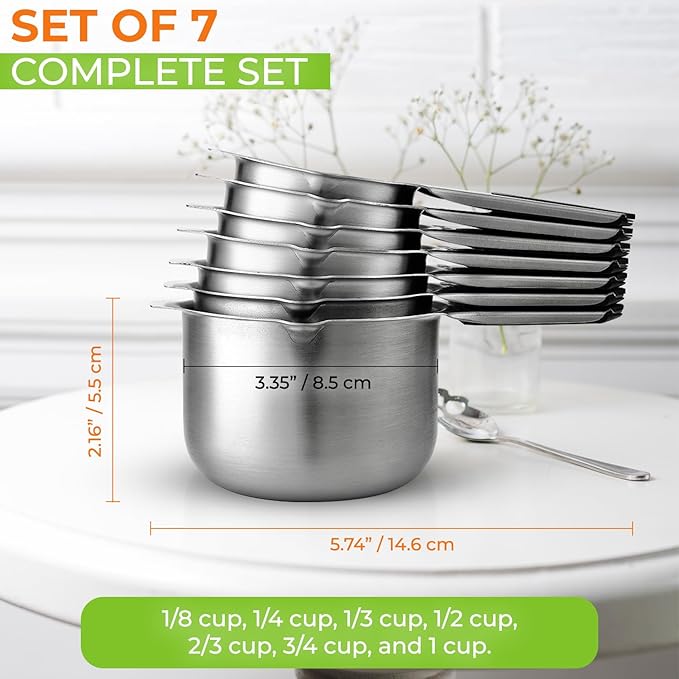Spring Chef Dual Sided Magnetic Measuring Spoons Set, Winter Frost, Set of 8 & Stainless Steel Magnetic Measuring Cups, Set of 7, Black - 2 Product Bundle