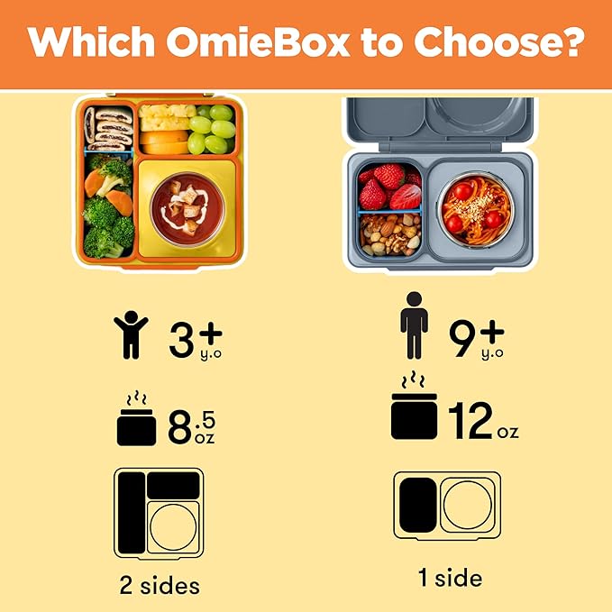 OmieBox Bento Box for Kids - Insulated Bento Lunch Box with Leak Proof Vacuum Insulated Food Jar - 3 Compartments, Two Temperature Zones (Sunshine)