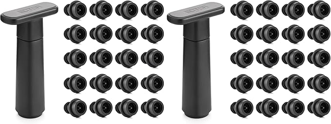 WOTOR Wine Saver Vacuum Pump with 20 Stoppers, Wine Stopper & Preserver, Reusable Bottle Sealer Keeps Fresh, Ideal Accessories Gift (Flat Handle) (Pack of 2)