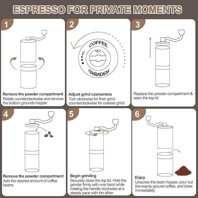 Detachable Manual Coffee Grinder with 25 Level Stainless Steel Conical Burr Portable Aluminum Coffee Bean Grinder Suitable for Moka Pot Espresso French Press Pour Over Maker Easy Cleaning with Brush