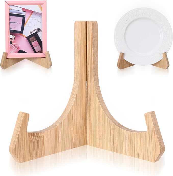 Bamboo Plate Holders Plate Stands for Display 6 Inch Wood Display Stand Displaying Frame Holder for Picture Dish Plaque Photo Book Platter Table Decorative Book Postcard Artworks Album