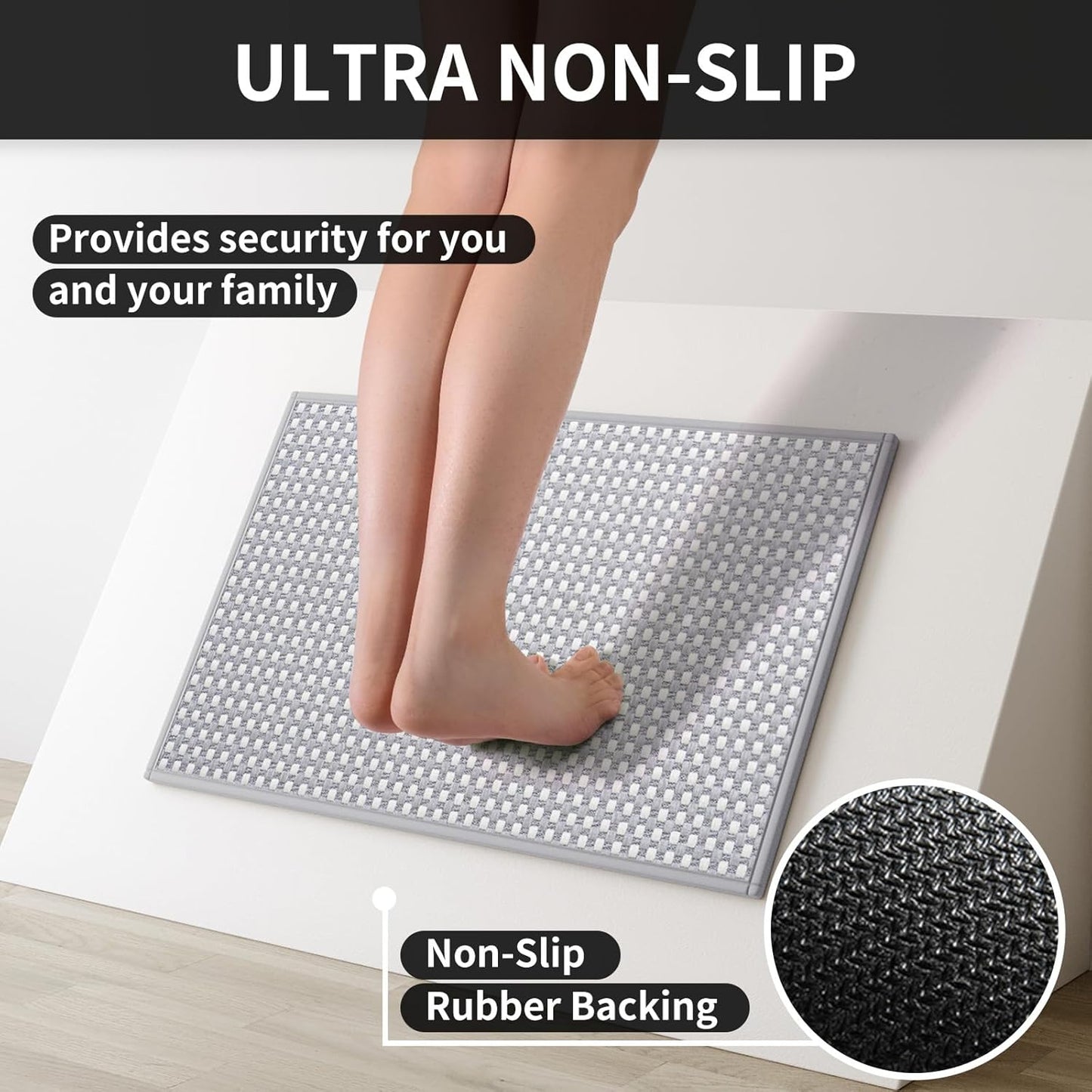 Kitchen Mats for Floor, Super Absorbent Kitchen Rugs Non Slip Washable, Rubber Backing Soft Chenille Braided Kitchen Runner Rug Standing Mat Sink Mat, Easy to Clean, Gray 17"x28"