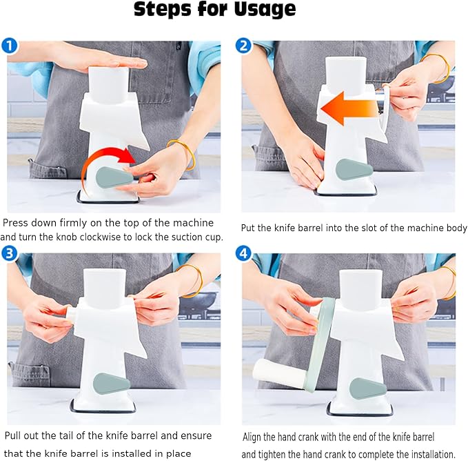 Rotary Cheese Grater with Suction Base,Multifunctional Kitchen Tool for Shredding,Grating,Slicing-Cheese Shredder Includes Cleaning Brush & Non-Slip Handle-Ideal Kitchen Gift for Home Cooks(white)
