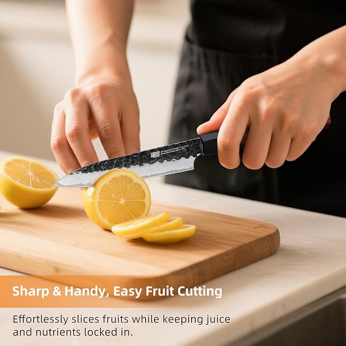 FINDKING Kitchen Utility Knife, 5 Inch Japanese Paring Knife, Small Fruit Knife with 9Cr18MoV High Carbon Steel Blade, Rosewood Octagonal Handle, for Fruits and Vegetables, Dynasty Series