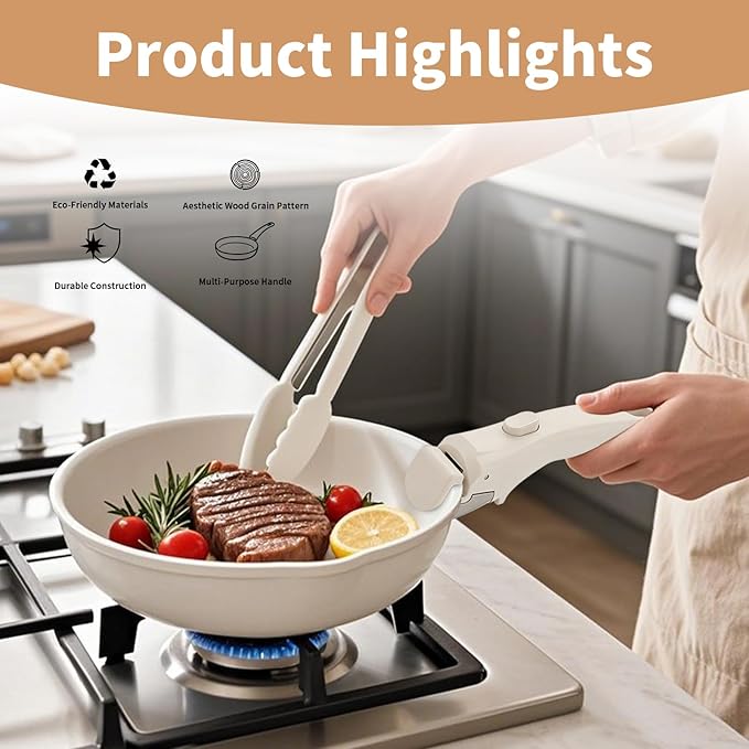 Removable Handle Ivory White, Detachable Handle for Pots and Pans, Universal Cookware Handles, Compatible with Thin Edge Cookware, 2 Pack