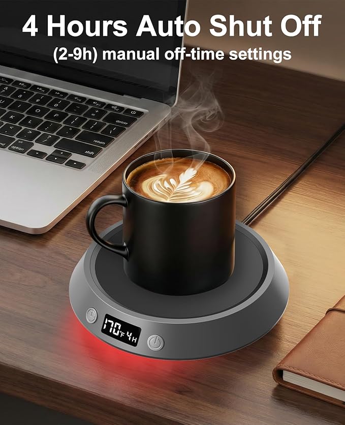 Kepwam Coffee Mug Warmer - 50W Electric Coffee Warmer for Desk 3 Temp Settings & 2-9 Timer Smart Cup Warmer for Desk Candle Warmer Plate with LED Lights Beverage Tea Milk Warmer for Home & Office