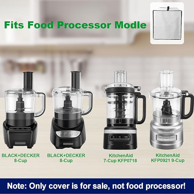 Cover for BLACK+DECKER and KitchenAid 7-8 Cup Food Processor, Heavy Duty Waterproof Dustproof Food Processor Protective Case Cover, Accessories for BLACK+DECKER Food Processors (Gray)