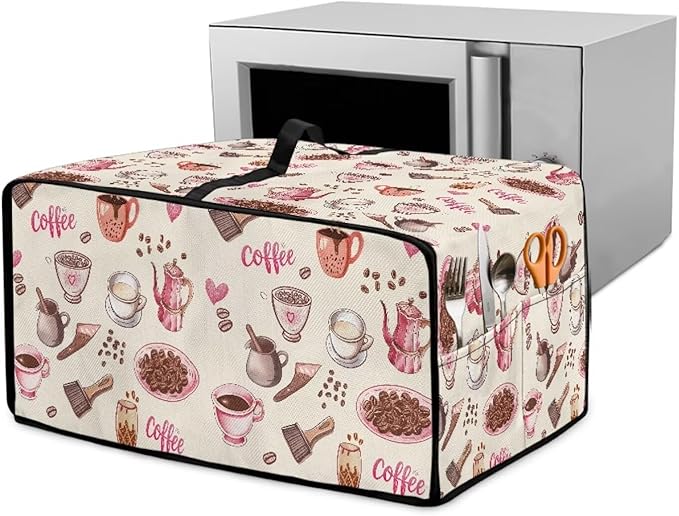 Toaster Oven Dust Cover Dustproof Stylish Convection Microwave Ovens Cover Stain-resistant Small Countertop Appliance Protector, L, Coffee Mocha Pot Beige Pink