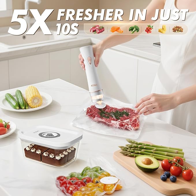Preserve Compact Vacuum Sealer for Food: Handheld Portable Vacuum Sealer Machine + 3 Glass Vacuum Containers + 30 Vacuum Sealer Bags, Powerful Food Storage for Seal Meal Saver Fridge Sous Vide