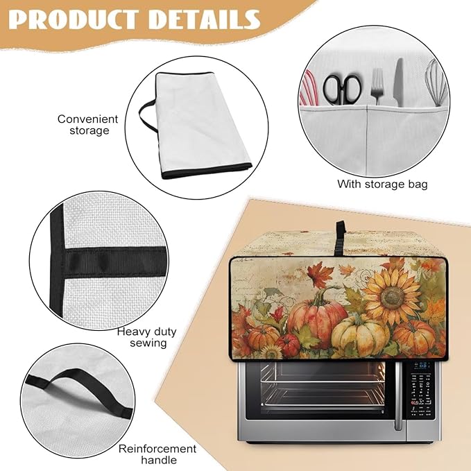 Toaster Oven Dust Cover Small Kitchen Appliance Cover for Countertop Convection Ovens,Small Appliances, L, 18.5 x 22.5 x 13 Inches, Retro Pumpkin Sunflower