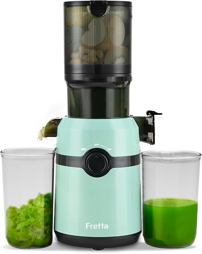 Juicer Machines,Fretta Cold Press Juicer with Large Feed Chute,Fit Whole Fruits & Vegetables,High Juice Yield,BPA-Free,PCTG Material from US (Sky Blue, 1.0 L)