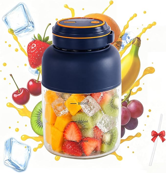 Portable Wireless Juicer Cup, 44oz Personal Blender for Shakes and Smoothies, USB-C Rechargeable Cordless Travel Blender with Leakproof Drinking Lid, BPA-Free Cup for Gym Office Outdoor (Blue-28 Oz)
