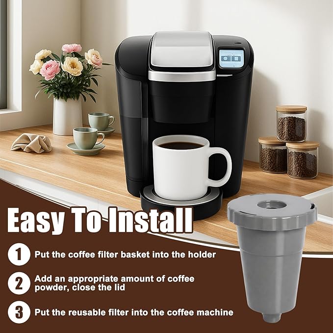 Podoy Coffee Filters Reusable Compatible with B30 B40 B50 B60 B70 K10 MINI Plus K15 K40/45 K55 K60/65 K70/75/79 series 5048 Old Mode Grey (2 Pack)
