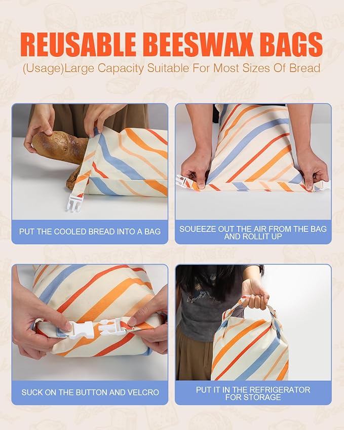 Reusable Bread Bags for Sourdough - Beeswax Cotton Bread Bags for Homemade Bread, Thicker Cloth Design for Freezing to Keep Bread Fresh, 2 Pack XL 17x13 Inch