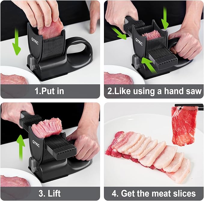 Fresh Meat Slicer with SteadyGrip, Thickness Adjustable 2 or 4 mm, 17 IN 1 Stainless Steel Manual Meat Cutter, Cleaver Kitchen Knife, Jerky Slicer Suit for Chicken Breast Beef Pork (Black)