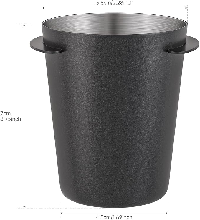 Coffee Dosing Cup 58mm, Stainless Steel Espresso coffee Dosing Cup, Coffee Powder Feeder Part coffee Grinder Powder cup Compatible (1, Black, 58mm)
