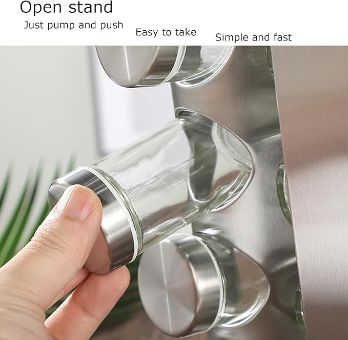 Spice Rack, Spice Rack Organizers for Countertop, Rotating Countertop Spice Rack, Revolving Spice Rack for Kitchen, Kitchen Gadgets, Organizer Rack with Spice Jars (Silver, RoundHead_12Jars)