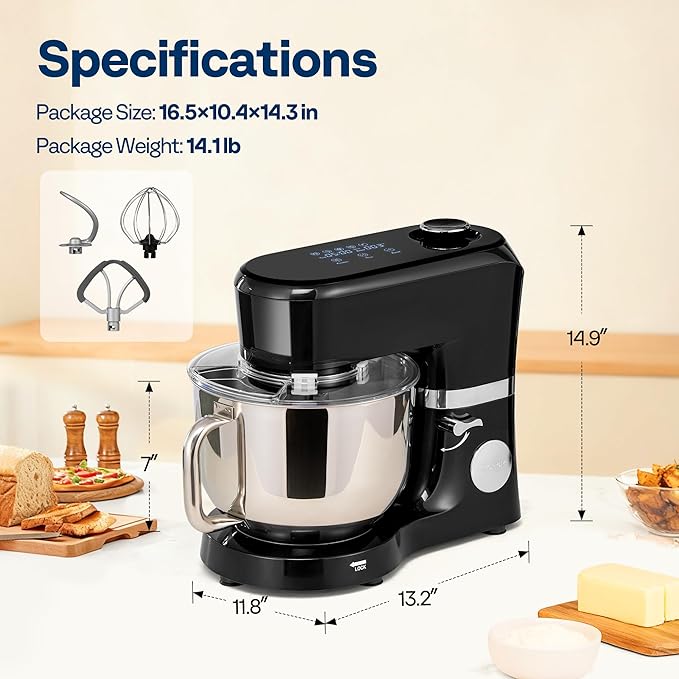 VIVOHOME Stand Mixer with Fermentation, One-Touch Presets Electric Dough Mixer with 6 Qt Bowl, Kitchen Standing Mixer for Baking, Cake with Flex Edge Beater, Bread Hook, Whisk, Black