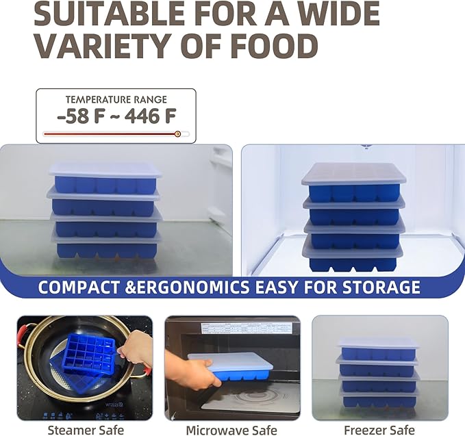 1 Tbsp Silicone Freezer Molds - Perfect for Storing Garlic, Herbs, Ginger, Pesto, Tomato Paste, Lemon Juice,Vegetable Purees,Purees and More - Silicone Food Freezer Tray(Blue 2 Pack)