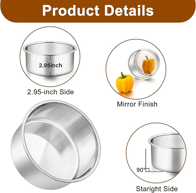 P&P CHEF 6 Inch Cake Pans Set, Round Baking Pan Stainless Steel Layer Birthday Wedding Cake Oven Pans, Non Toxic & Heavy Duty, Deep Side & Mirror Finish, Dishwasher Safe, (4Pcs)