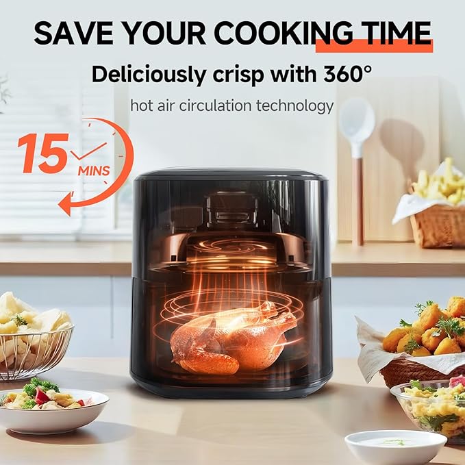 QIDO Air Fryer – 5.5 QT Compact Airfryer for Quick Meals in Minutes, 180°- 450°F Precision Heating, Easy-View Window, Touchscreen Controls with Auto Menus, Nonstick & Dishwasher Safe Basket - Black