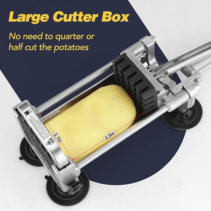 French Fry Cutter, Ruooson Professional Potato Cutter Slicer with1/2 In & 3/8 In Stainless Steel Blades, Great for Whole Potatoes Carrots Cucumbers.