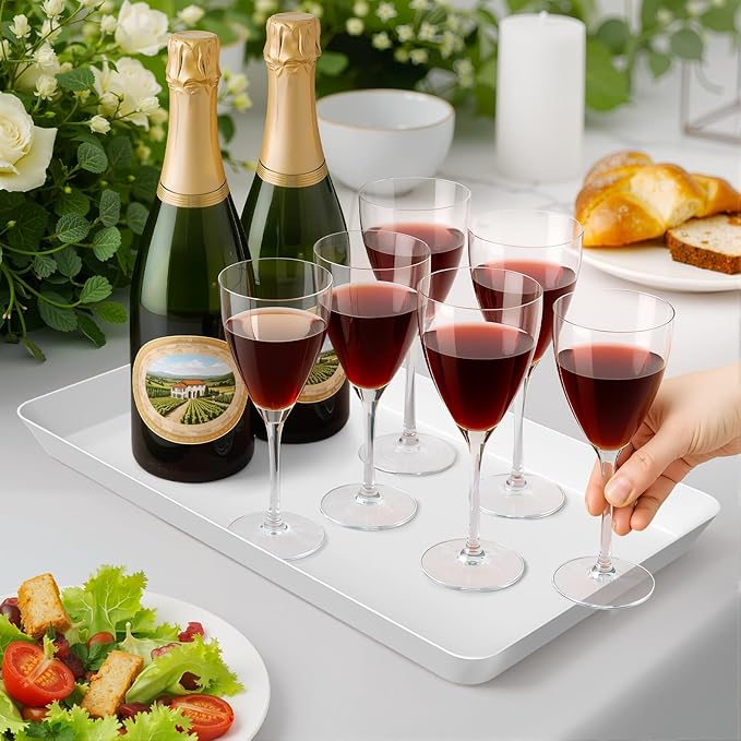 WOWBOX 4 pcs Serving Tray for Entertaining, Grilling BBQ Accessories, Serving Platters for Snacks, Fruit, Reusable Plastic Trays for Serving Food and Pantry Organization in Kitchen & for EasterParties