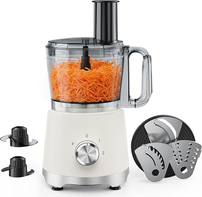 OLIXIS Food Processor 10.5 Cup, Vegetable Choppers with Slicing Shredding Chopping Kneading, Dishwasher Safe, Food Grinder, Stainless Steel Blades, for Smoothie Fruit Dough, 2.6QT, White