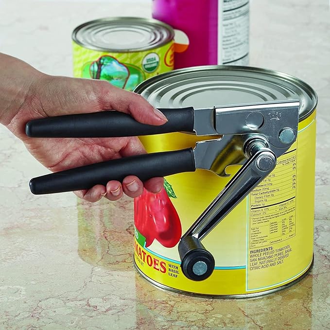 Crank Handle Commercial Can Opener - Heavy Duty Manual Can Opener - Ergonomic Cushioned Handle - Stainless Steel Blade - Black