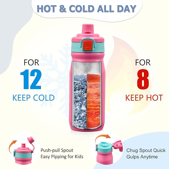 Bento Lunch Box for Kids with 8oz Soup Thermo, Leak-proof Lunch Food Containers with 5 Compartment, Insulated Lunch Bag & 17oz Stainless Steel Water Bottle for School, Trvael