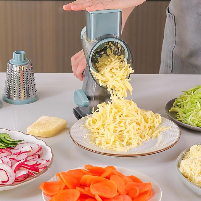 Cheese Grater,Rotary Cheese Grater with Handle, Multifunctional Rotary Cheese Shredder Effortlessly Grates Cheese, Vegetables, and Fruits (Blue)
