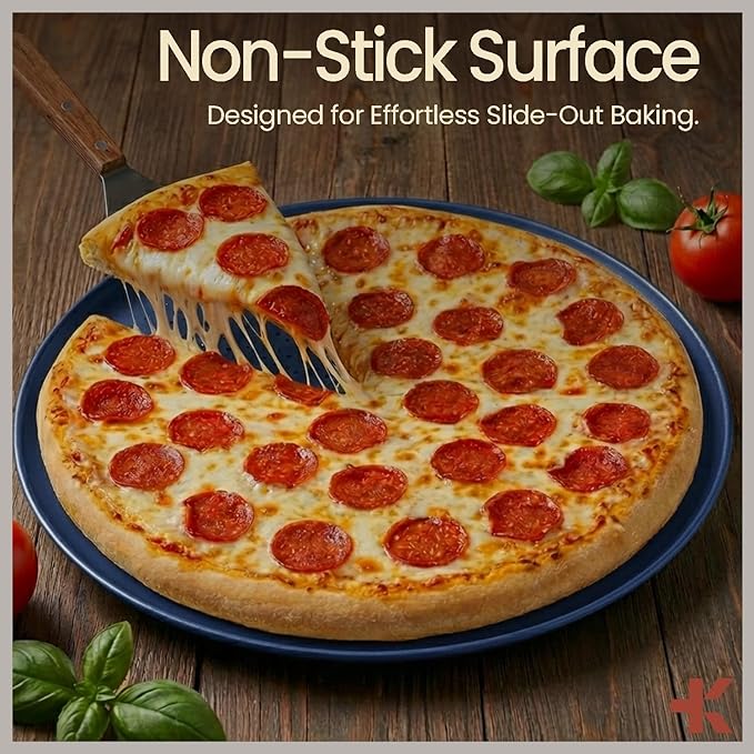Bakken 16 Inch Non-Stick Pizza Pan 1 Pack, Round Carbon Steel Pizza Tray with Perforated Holes, PFOA, PFOS, & PTFE-Free, Dishwasher & Oven Safe Up To 450°F, Durable Nonstick Coating, Blue