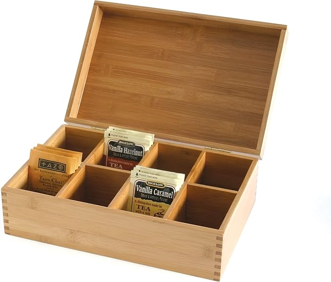 Lipper International 8188 Bamboo Wood Tea Box with 8 Compartments, 12-3/8" x 7-3/8" x 3-3/5"