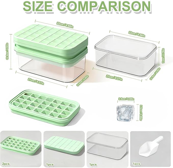 Ice Cube Tray with Lid and Bin + Silicone Ice Cube Trays with Lid and Bin