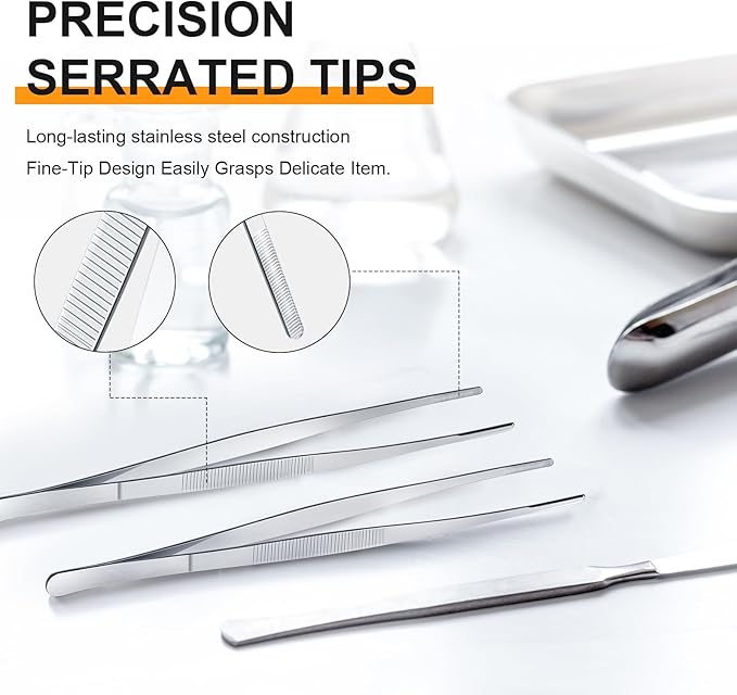 Yaomiao 4 Packs 12 Inch Bar Tweezers Silver Cocktail Tongs Long Garnish Tweezers Stainless Steel Bartender Kitchen Cooking Tongs for Cocktail Food Fruit Korean BBQ Bartender Chef, Multi-use