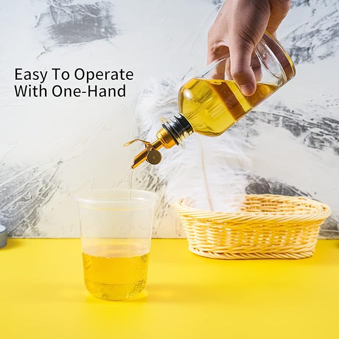 2 Pcs Olive Oil Dispenser Bottle Spout, Speed Liquor Pour Spout with Flip Top, Stainless Steel Auto Pour Spouts for Liquor Bottles, Oil Bottles, Vinegar, Syrup and Other Liquid Bottles Gold